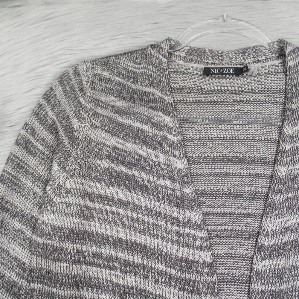 NIC+ZOE Silver & Black Open Front Knit Cardigan Women’s Size Medium